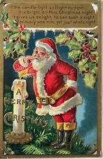 Christmas Santa Smoking Pipe Poem Antique Postcard c1910 picture
