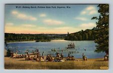 Superior WI-Wisconsin, Pattison State Park Bathing Beach, Guests, Linen Postcard picture