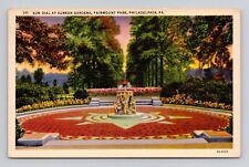 Postcard Sun Dial Sunken Gardens Fairmount Park Philadelphia, Vintage Linen K9 picture
