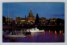 Victoria-British Columbia, Night View Parliament Buildings, Vintage Postcard picture