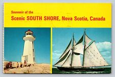 c1969 Nova Scotia Canada Peggy's Cove Light & Bluenose II VINTAGE Postcard picture