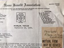 Marlin Tx Texas 1938  Letter Home Benefit Assoc Ft Worth Press Clipping Attached picture