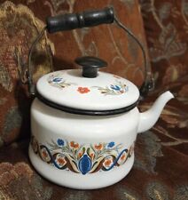 Vintage Swedish Berggren Folk Art  Enamelware Floral Tea Pot picture
