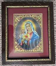 Rare Antique Virgin Mary Baby Jesus Sacred Heart Print - Opulent Wood Frame picture