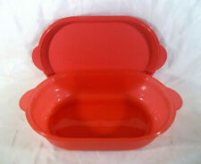 Tupperware Open House Coral Red Large Oval Server #2466 with Cover #2465 picture