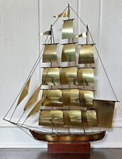 Large Vintage MCM Brass Sailboat on Wood Base Curtis Jere 17 Sails 25” H, 20” W picture
