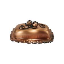 Gregorian Solid Copper Butter Dish Rose Flower Floral Lid Ruffle Edge NO INSERT picture