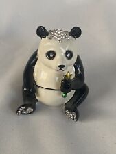 Bejeweled Panda Playful  Hinged Metal Enameled Rhinestone Trinket Box Art Form picture