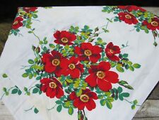 Vintage 50's Print Tablecloth Red Poppies 48