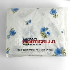 NOS Vtg Cannon MCM Monticello Full Fitted bottom Sheet DAISIES Blue floral New picture
