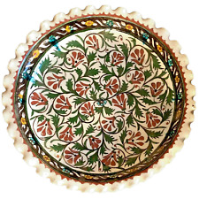 Antique Turkish Kutahya Pottery RARE Pedestal Bowl w Scalloped Edge Handmade picture