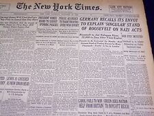 1938 NOV 19 NEW YORK TIMES - GERMANY RECALLS ITS ENVOY, JOHN L. LEWIS - NT 2400 picture
