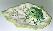 Vintage Frog on Lily Pad Dish Frog Leaf Figurine Candy Dish Trinket Bowl picture