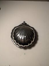 Vintage Clam Shell Silver Tone Ashtray Stash Jewelry Folding Closing Glass picture