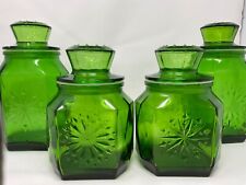 Vintage Mid Mod - Wheaton Emerald Green Glass Canister Jars (4) Starburst picture