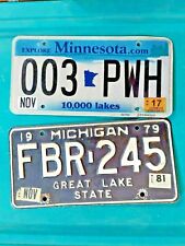 license plates we have one 2017 Minnesota  plate and a Michigan from 1979. picture