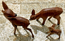 Vintage Lot of 3 Miniature Hand Carved Wooden Deer ? Erzgebirge Style picture