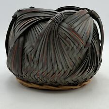 Hand Woven Reed Round Basket Charcoal Black Rounded 6” High By 7.5” Wide picture