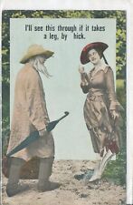 MAN & WOMAN AT THE SHORE WITH UMBRELLAS 1919 postcard picture