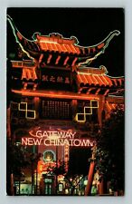 Los Angeles CA-California, Chinatown at Night, Vintage Postcard picture
