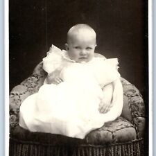 c1900s Sarpsborg Norway Cute Baby Boy White Dress Chair Sharp CdV Photo Card H28 picture