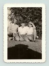 Young Couple w/ Female Friend Posing On The Grass Black & White Snapshot Photo picture