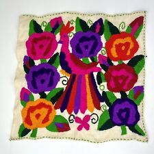 Vtg Tenango Otomi Embroidery Mexican Folk Art Hand Crewel Embroidery Floral Bird picture