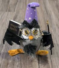 Halloween Annalee 2007 Owl Wizard Purple Hat Book Of Magic Spells Glasses Wand  picture