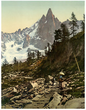 Chamonix Valley. Vintage Route de Montanvert et l'Aiguille du Dru WK pho picture