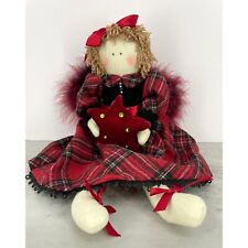 Vintage Christmas Doll Angel Holding Star Red Tartan Plaid Fluffy Wings picture