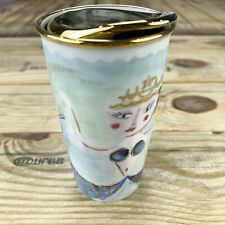 2014 Starbucks Mermaid Siren Ceramic Travel Coffee Mug Tumbler Gold Lid Trim picture