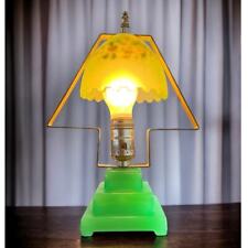 Antique 1930’s Art Deco Jadeite Jadite Uranium Glass Electric Table Lamp  picture