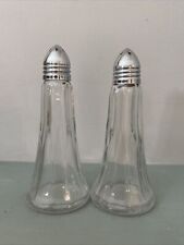 Vintage Libbey Glass Paneled Tower Salt Pepper Shakers Chrome Lids Winchester picture