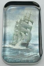 Vintage Sailing Ship Boat Glass Paperweight Rectangle with Black Felt Back picture