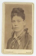Antique CDV Circa 1870s Stunning Young Woman With Ornate Earrings Boston, MA picture