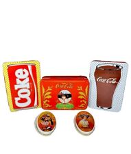 5 Pc Vintage Coca Cola Tin Lot Coke Collectible Metal Tins Cards Address Sewing picture