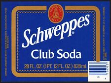 Vintage soda pop bottle label SCHWEPPES CLUB SODA 28oz size Stamford CT nrmt+ picture