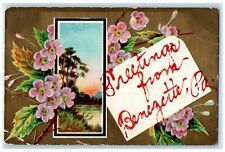 1909 Greetings From Benezette Pennsylvania PA, Flowers Embossed Antique Postcard picture