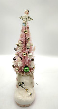 Vintage Decorated Christmas  BOTTLE BRUSH TREE in Baby Bootie Planter OOAK picture