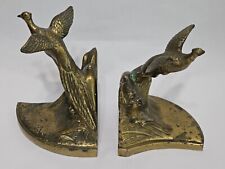 Vintage 1970's Brass Flying Pheasant Bookends Philadelphia Mfg Co PMC 408 picture