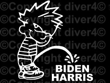 Calvin Peeing on Biden Harris Car Window Bumper Sticker Decal US Seller picture