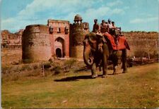VINTAGE CONTINENTAL SIZE POSTCARD PURANA QUILLA FORT AND ELEPHANT TRANSPORT 1977 picture