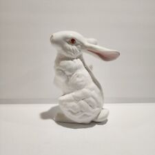 Ceramic White Rabbit Figurine Statue Cottontail Easter Bunny Red Eyes Unique picture
