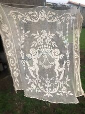 Stunning Vintage French Crochet Lace Bedspread Coverlet Panel Cherubs c1940s picture