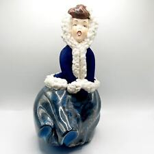 Vintage Atlantic Mold Christmas Caroler Figurine Blue Flocked Girl Ceramic 9