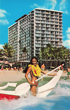Honolulu Hawaii, Outrigger Hotel Waikiki Beach Pretty Woman, Vintage Postcard picture