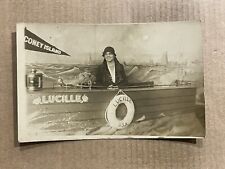 Postcard RPPC Coney Island Flag Girl Woman Studio Prop Boat Lucille Real Photo picture