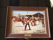 Authentic Frederic Remington Porcelain Tile Coming & Going Of The Pony Express picture