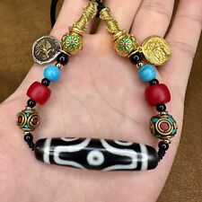 Tibetan Dzi Bead necklace ‘6 Eyes Cross 十字六眼’ Amulet 50mm x 12mm x 10.4mm picture