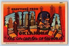 c1940 Greetings From Tulsa Oil Capital Towers Oklahoma Correspondence Postcard picture